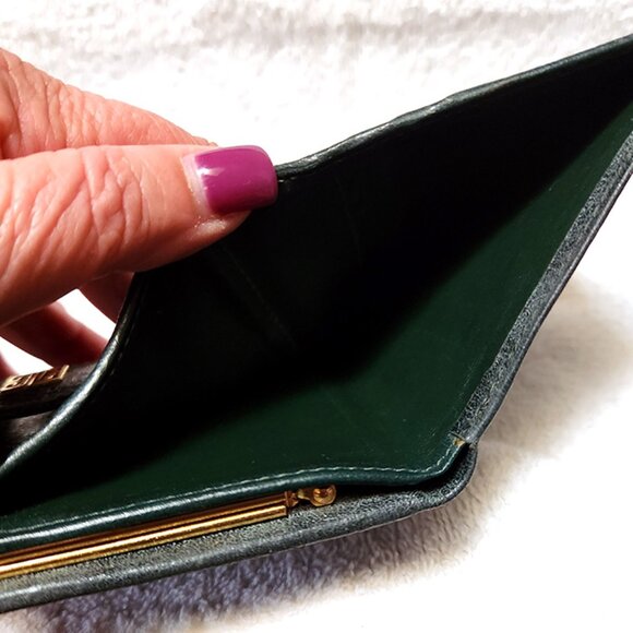 Givenchy Bifold Wallet with Kisslock Dark Green Leather - Picture 7 of 11